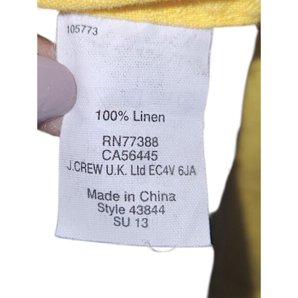 J.Crew Factory Yellow Linen Pleated Neckline Button Detail Shirt, Size Small - Picture 5 of 6